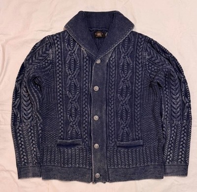 RRL NDIGO ARANKNIT SHAWL COLLAR CARDIGAN