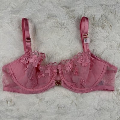 Victoria's Secret Bra Wicked Pretty Petals Unlined Pink Embroidery Bra 32B NWT
