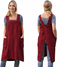 Women'S Pinafore Apron with Cross Back, Pockets - Cotton Linen Apron Dress plus
