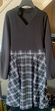 EMERY ROSE Plaid Patchwork V-Neck Black & White Check midi Dress Sz L/ UK 12-14