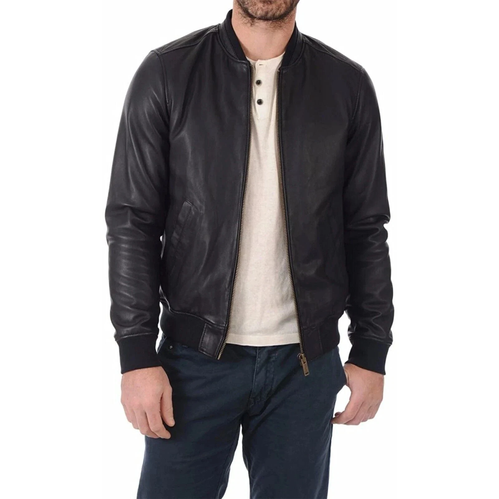 NEW Men's Leather Jacket 100% Genuine Black Biker Leather Jacket Size XS TO 3XL