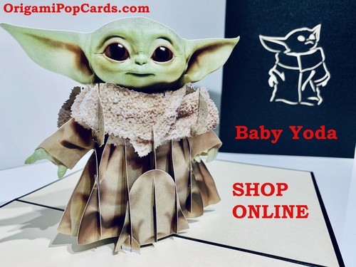 OrigamiPopCards.com BABY YODA STAR WARS 3D Pop Up Greeting Card Happy Birthday - Picture 4 of 12