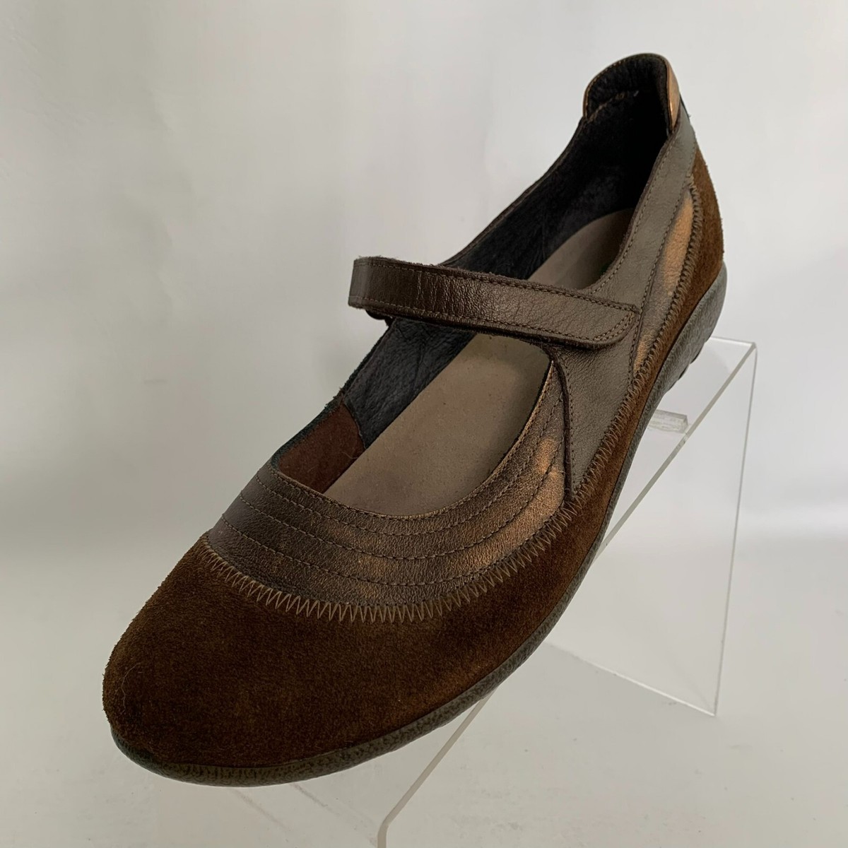 Naot Mary Jane Brown Leather Suede Trim Round Toe Shoes Size 