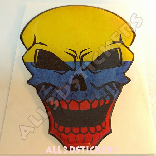 Adesivi Resinati Cranio Skull Bandiera Colombia Auto Moto Sticker Tablet 3D - Picture 2 of 3