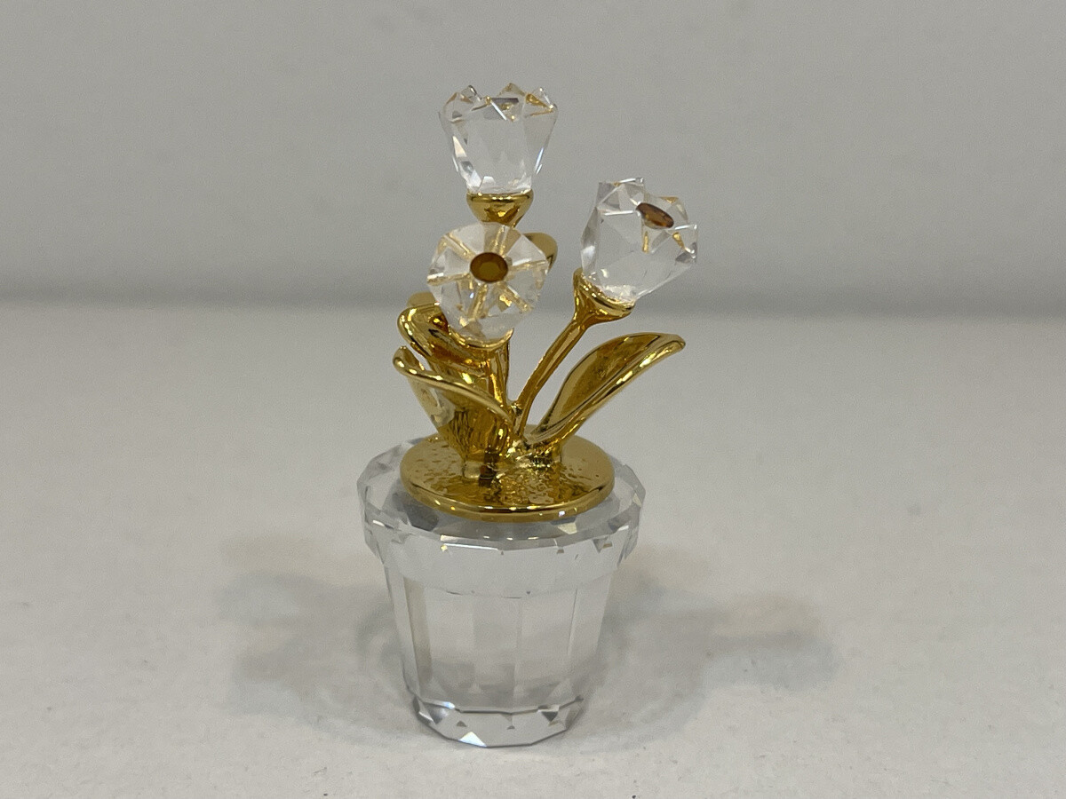 SUPER BRAND 2枚set Swarovski Figurine 208885 Flower Pot Flower 4.7cm Excellent