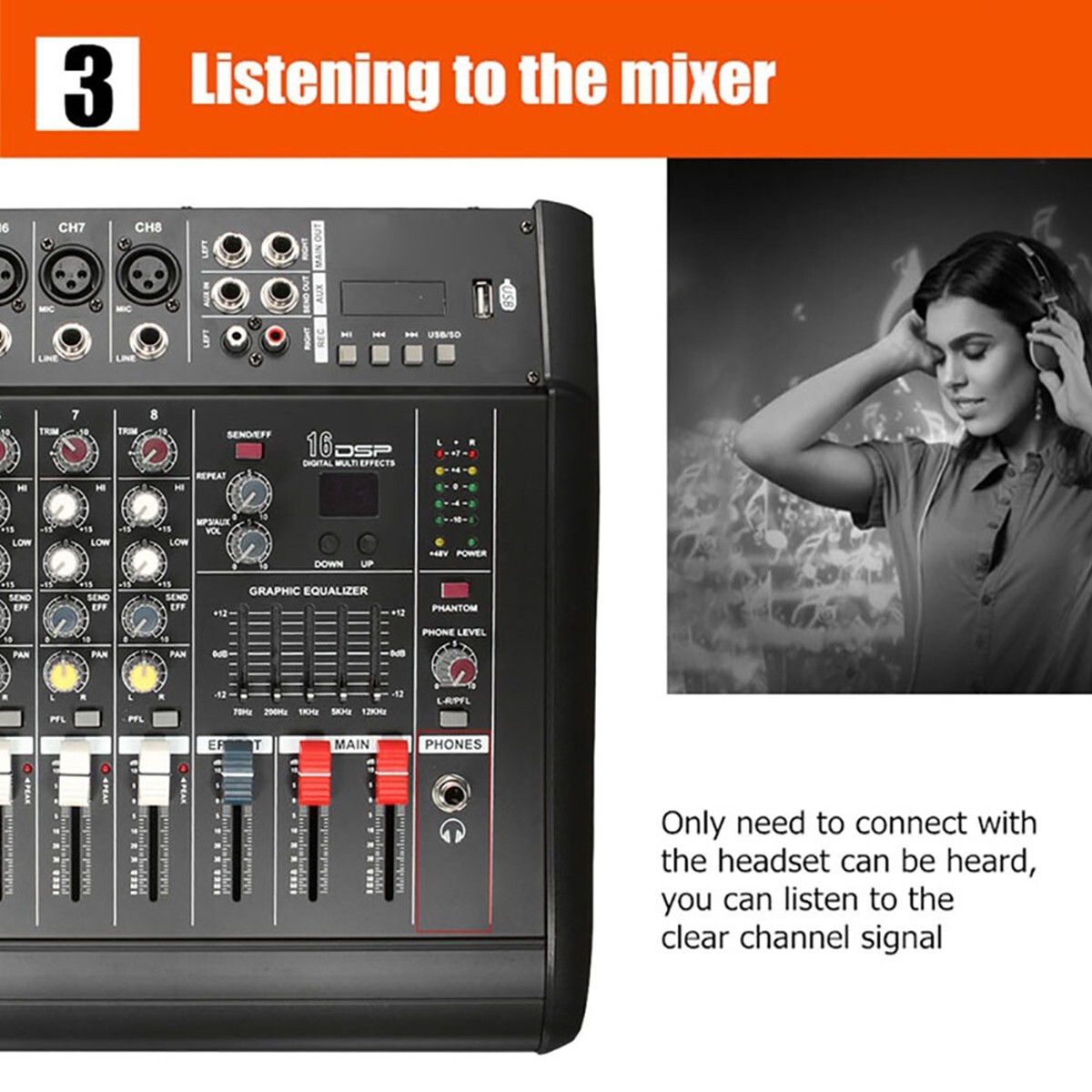 4 Channel Power Mixing Amplifier 2000W Professional Powered DJ Mixer