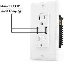 BESTTEN 20 Amp Wall Mount USB Receptacle Outlet with 2 Charging Ports