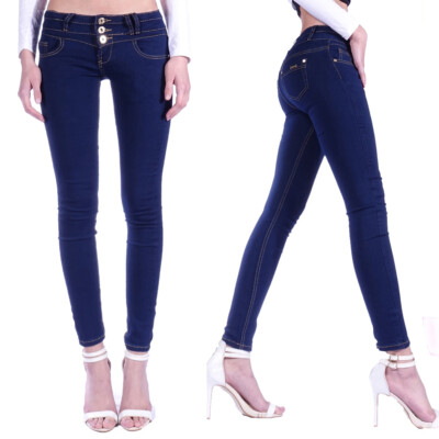 Damen Jeans Hose Slim Fit Röhrenjeans Skinny Low Rise Stretch Hüftjeans M34