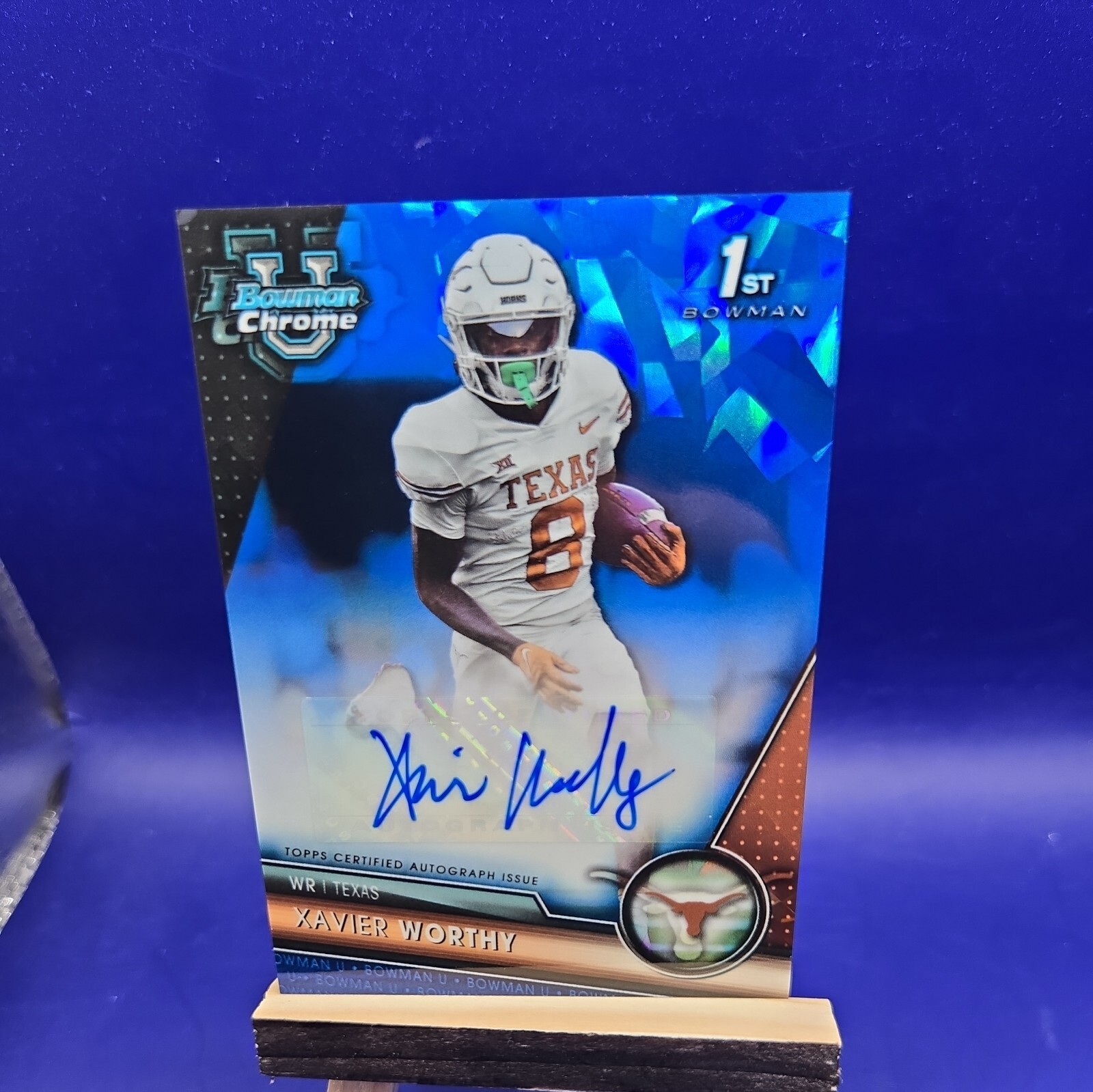 Xavier Worthy 2023 Bowman Chrome University Sapphire RC Auto Chiefs/Texas