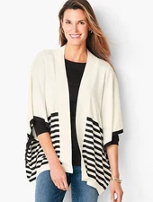 NWT $99 TALBOTS IVORY AND BLACK BRETON STRIPED RUANA PONCHO WRAP M//L 10-16