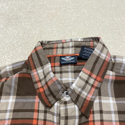 Harley Davidson Button-Up Shirt 2XL Tall Men's Orange Plaid Check Logo Motorbike - Picture 3 of 8