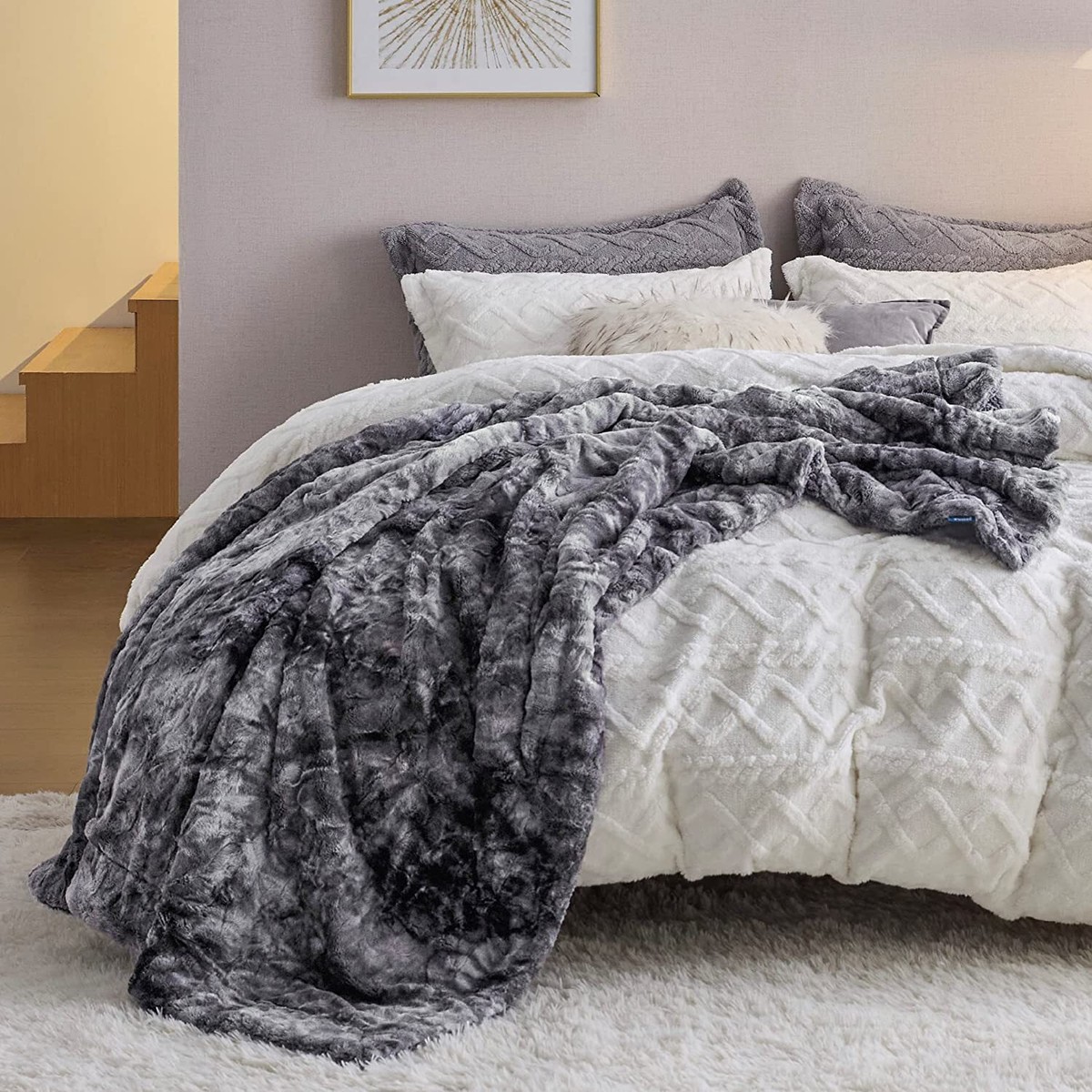 BEDSURE Super Soft Faux Fur Throw Blanket for Couch - Grey Fuzzy Plush  Sherpa Co | eBay