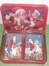 Vintage 1986 Enesco Christmas Playing Card Set Santa Tin Mrs. Grossman's 2 Decks