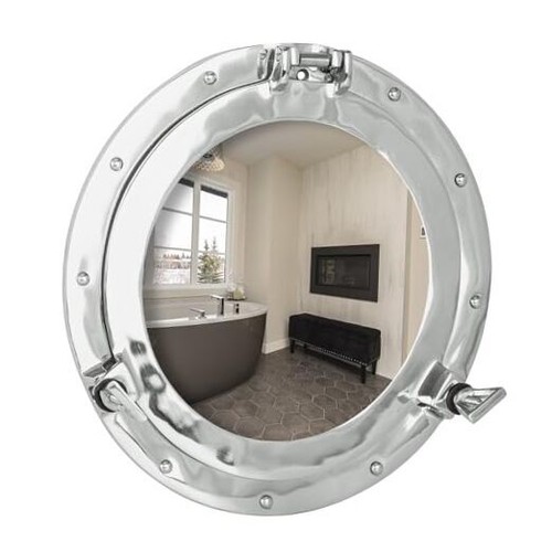 - 12 Inch Nickel Silver White Finish | Nautical Porthole Mirror 12"L x 12"W