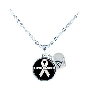 Custom Lung Cancer Awareness White Ribbon Silver Necklace Jewelry Initial Family