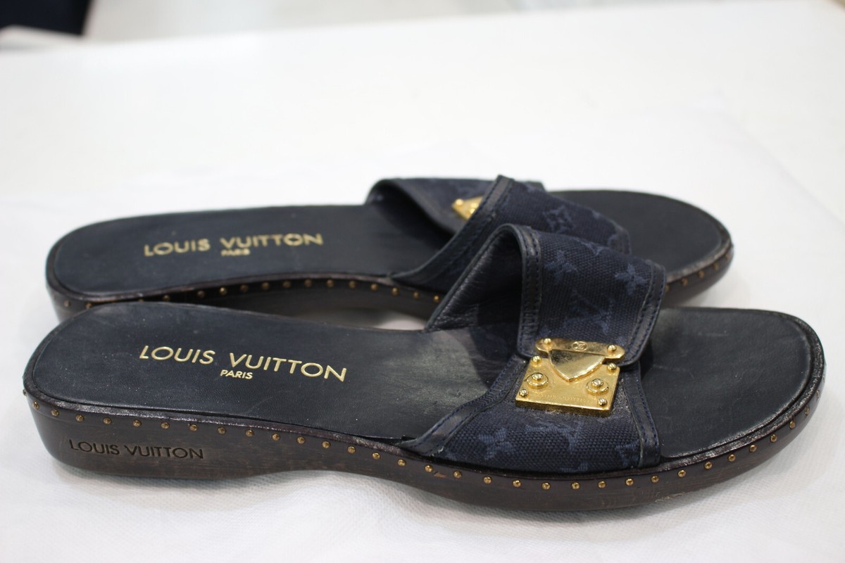 Louis Vuitton ネイビー サンダル 37 Louis Vuitton Logo Navy Sandals Slides Size 37 | eBay
