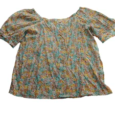 LC Lauren Conrad Button Front Top Women's Size Medium White Multi Floral Print 