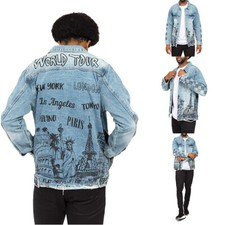 Victorious Men's Washed World Tour Long Sleeve Denim Jean Jacket Coat DK220EY