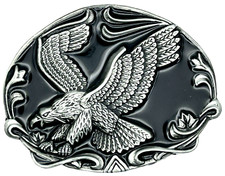 Eagle in Flight with Western Scroll Black Enameled Belt Buckle New