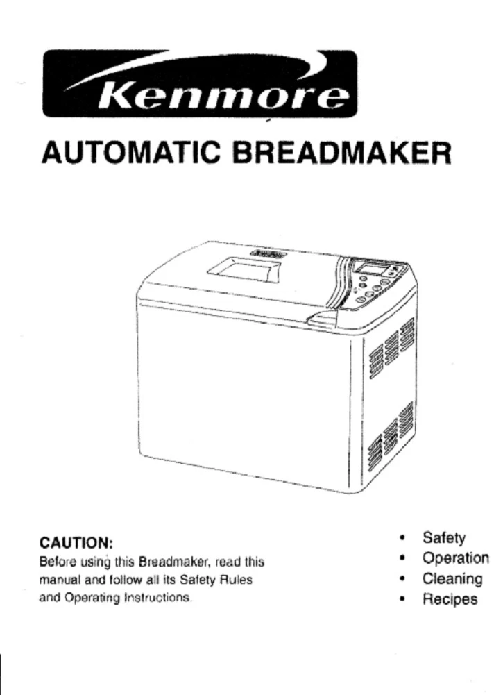 Kenmore Bread Machine Manual 12934 100.12934 29720 48480 48487 48488 69623 81866