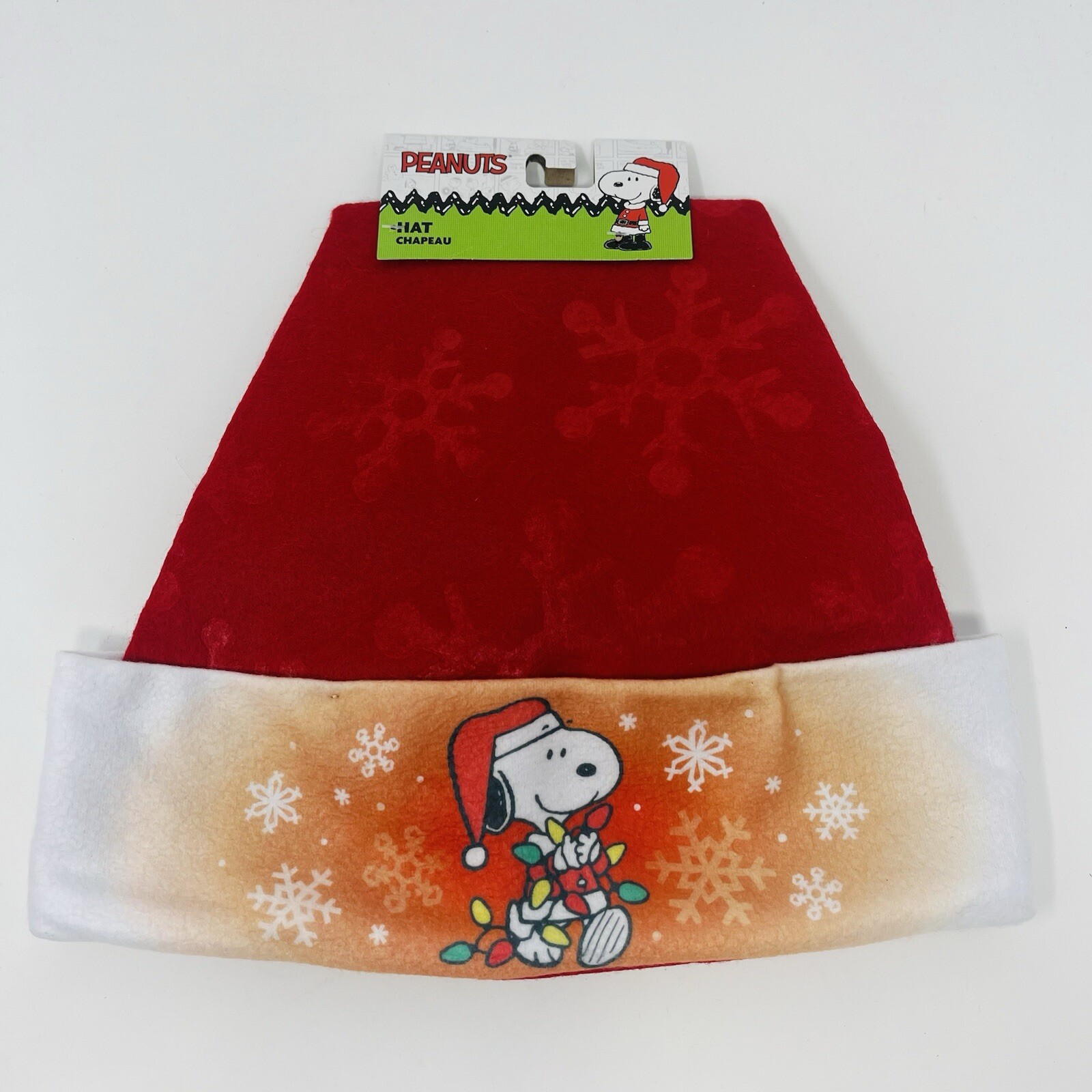Snoopy Red Santa Hat with Pom Snowflake Design 15x12