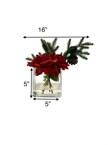Red Roses Flower Arrangment Faux Floral in Resin Water for Home Decor - Picture 2 of 6