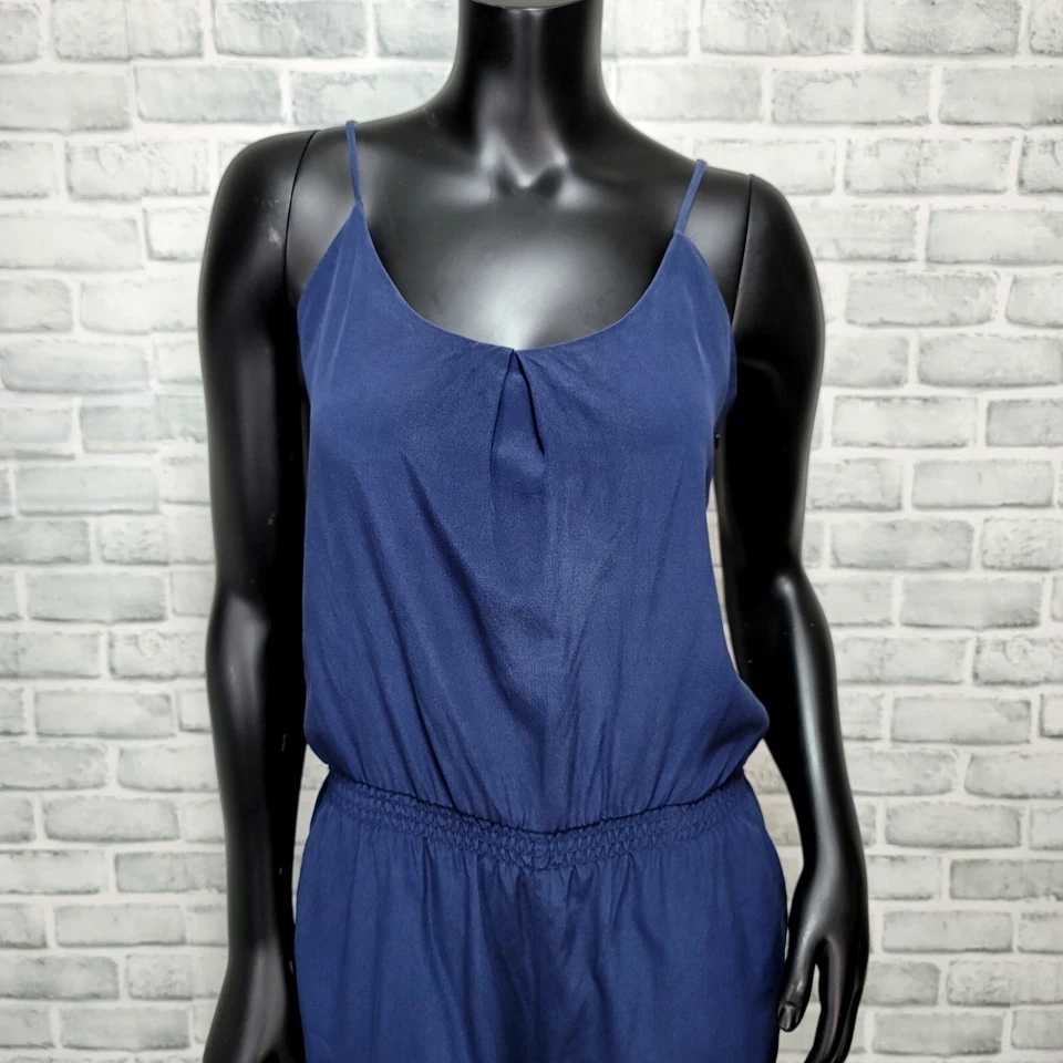 Mono Joie Para Mujer M Lundy Azul Marino Pierna Ancha Recortado Seda Cuello Redondo Recorte Atar Espalda Foto 4 de 4