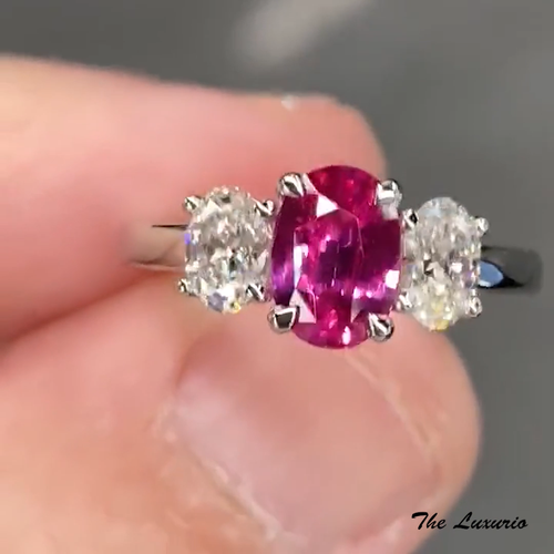 Certified Lab Created Diamond & Pink Sapphire Ring 1.70 Ct Oval Cut 950 Platinum - Video 1 of 1