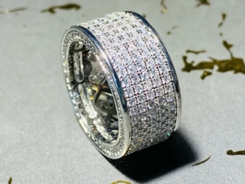 2 Ct Round Cut Lab-Created Diamond Wedding Band Men Ring 14k White Gold ...