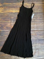 Women's XS Flynn Skye Black Midi Dress Slit Tie Back NWT