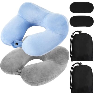 2 Pack Inflatable Travel Pillow for Airplanes Inflatable Neck Pillows with Co...