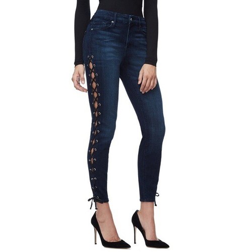 Lace Up Skinny Jeans Blue Size 