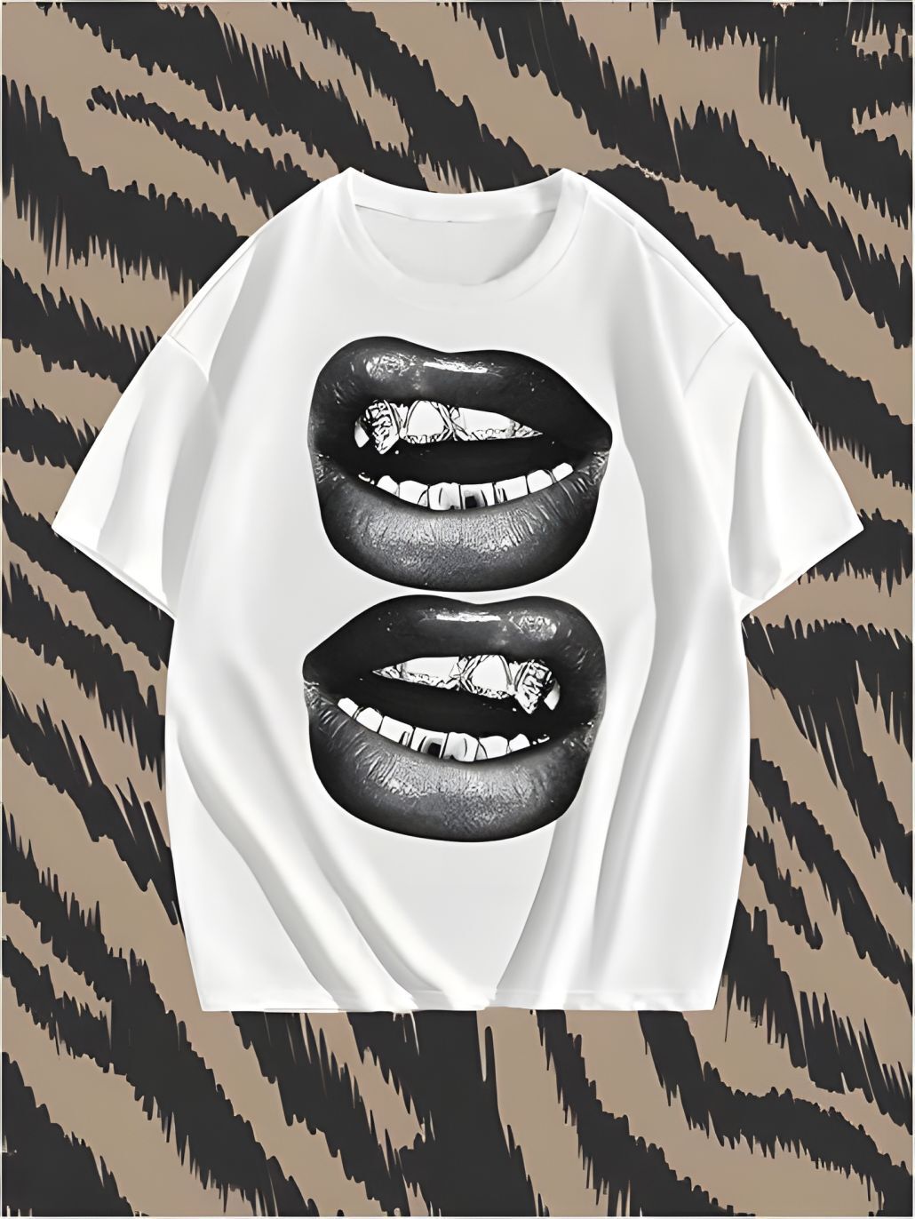 Men's Lip Pattern Graphic Tees Loose Short Sleeve Crewneck T Shirts Streetwear-image