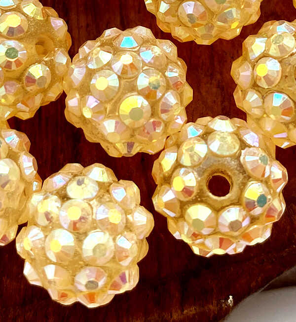 14mm Pretty Yellow Resin Twinkling Disco Ball AB Crystal Spacer