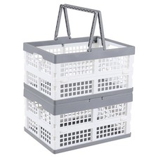 2-Pack Plastic Foldable Storage Crates with Handles,15 L Plastic Collapsible ...