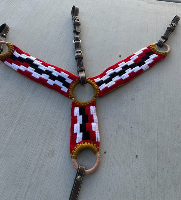 Red and white horse breast collar, Charro saddle pechera para caballo, Tack