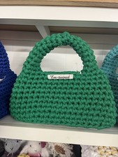 Handmade Crochet Loaf Bags clutch/wrist bag Emerald Green recycled t shirt yarn 