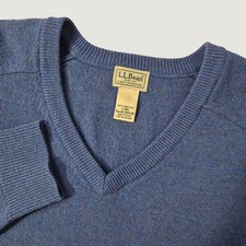 LL Bean V-Neck Sweater Men Large Blue Heritage 100 Lambswool Classic Minimalist