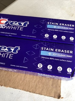 Lot Of 2 Crest 3D Stain Eraser Icy Clean Mint 3.1 Oz Exp 12/2026