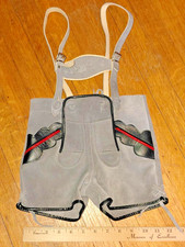 Klasyczne niemieckie dziecięce szare zamszowe skórzane spodnie rozmiar 3/98/21" talia