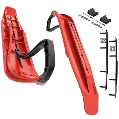 Slydog Attack 7'' Lava Red Skis w/4'' Round Bar Complete Kit Polaris Pro-Ride