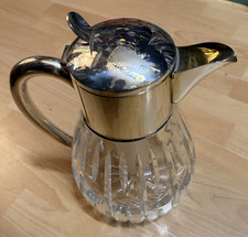 50er 60er Kalte Ente Kristallkaraffe m. Eisw&uuml;rfelglas versilberte Montur Vintage