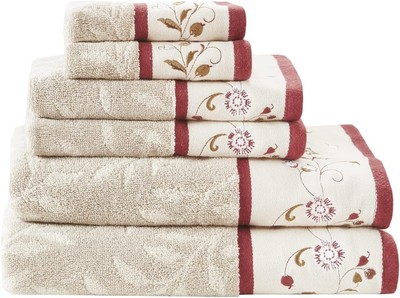 Madison Park Serene 100% Cotton Bath Towel Set Luxurious See below, Red 