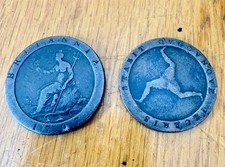 1813 & 1797 George III Britannia Cartwheel Copper Penny Coins Set Good Condition
