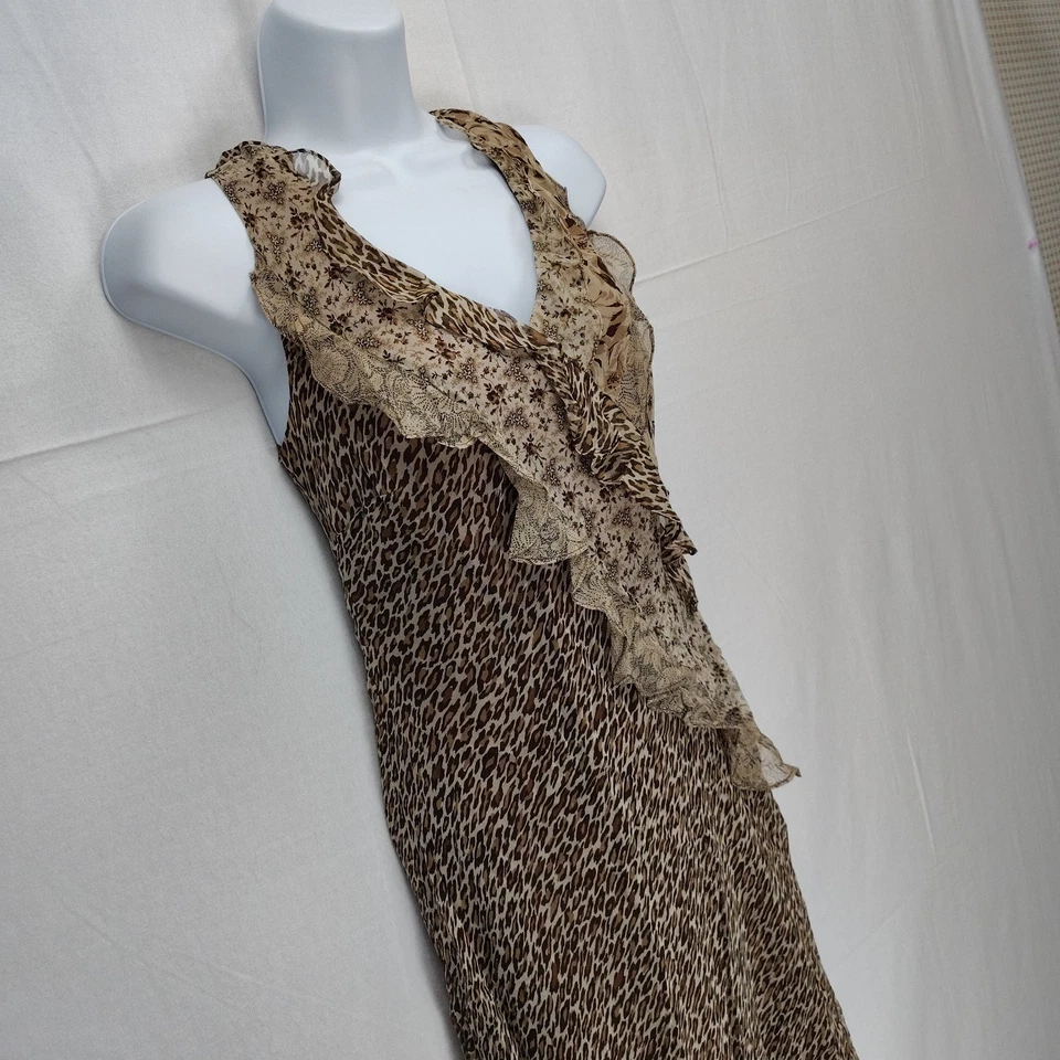 Vestido De Colección Años 90 Y2k Seda Estampado Animal Y Detalle Rosa Talla 10 Volantes Dobladillo Asimétrico Foto 3 de 4