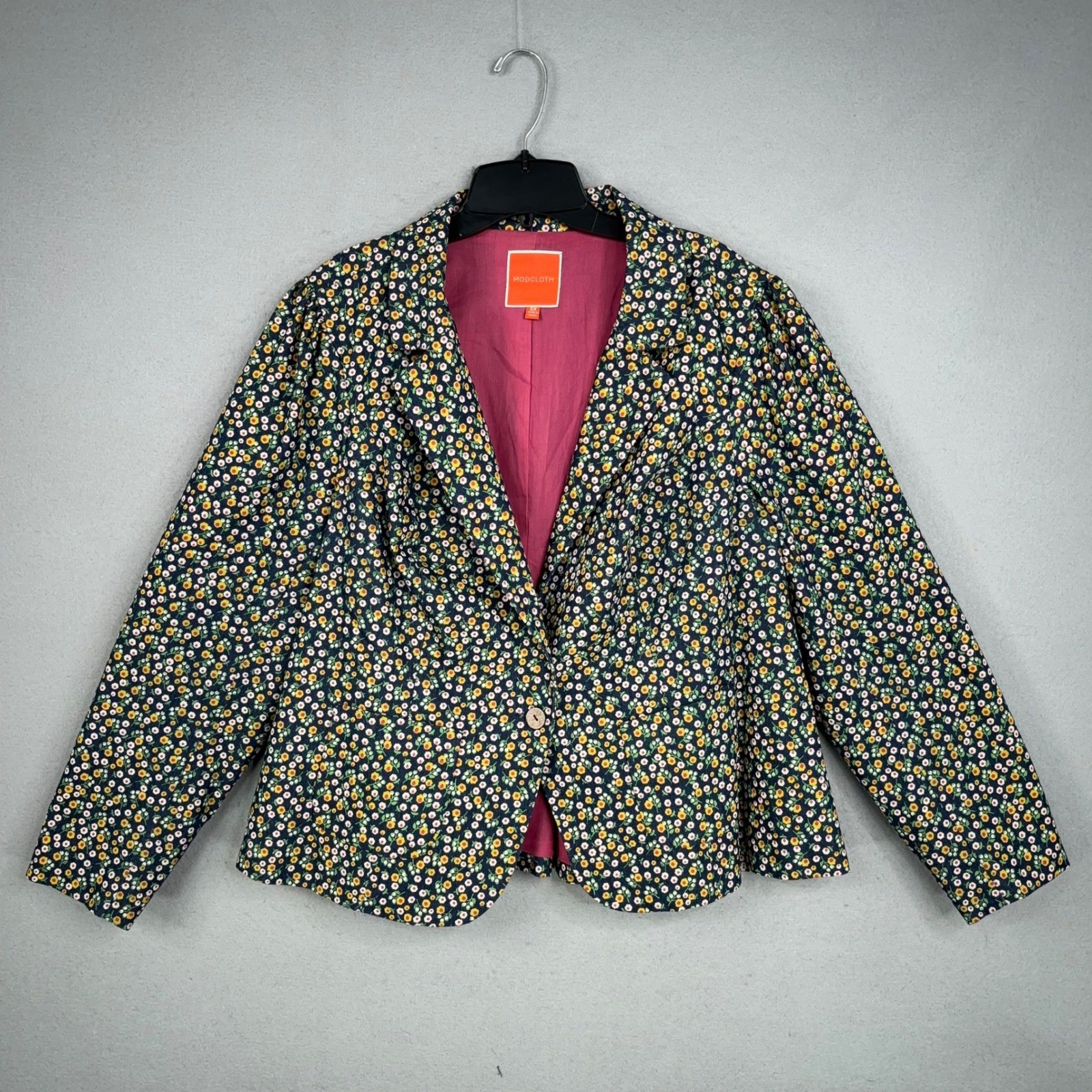ModCloth Blazer Womens 2X Navy Blue Floral Cotton Blend Peplum Retro Cottagecore