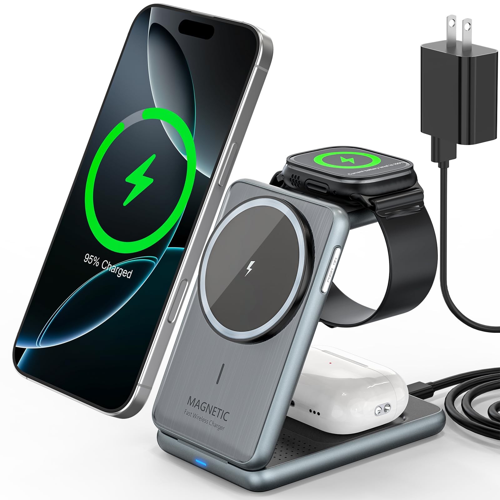 3-in-1 Wireless Charging Station for iPhone Travel Stand