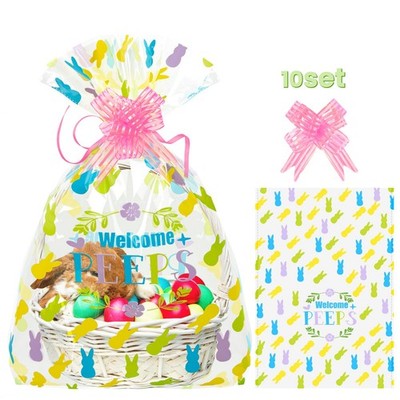 10 Pcs 16x24 Inch Easter Cellophane Wrap Plastic Bags w/ 10 Pcs Easter Pull Box