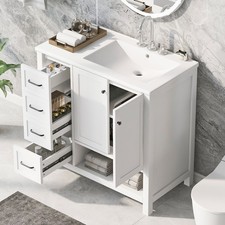 36" Bathroom Vanity with Ceramic Sink, Modern Storage Cabinet w/Doors  Drawers