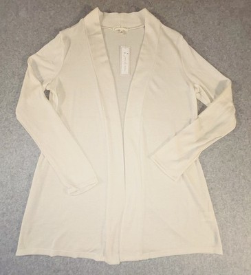 Joie de Vivre Womens Medium Cream Open Front Cardigan Lightweight Knit